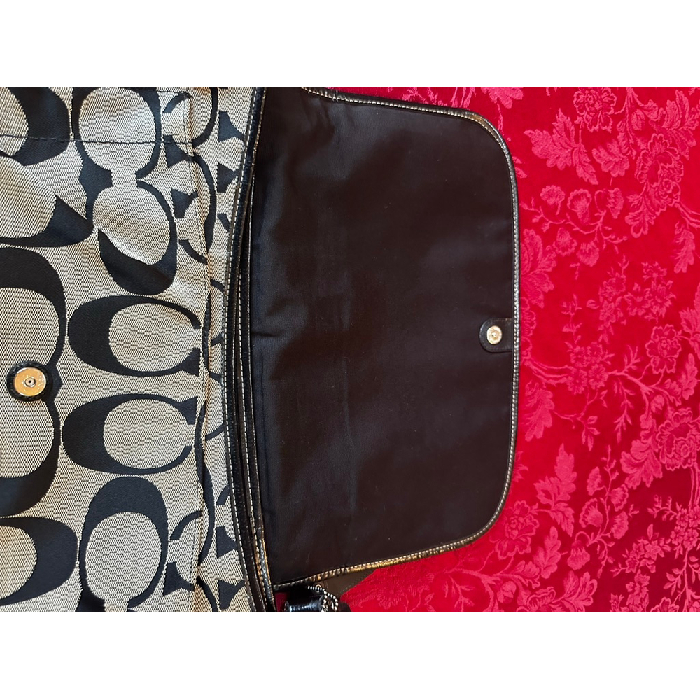 Coach Black & Beige Leather & Sig Canvas Messenger Shoulder / Crossbody Bag - Picture 14 of 16